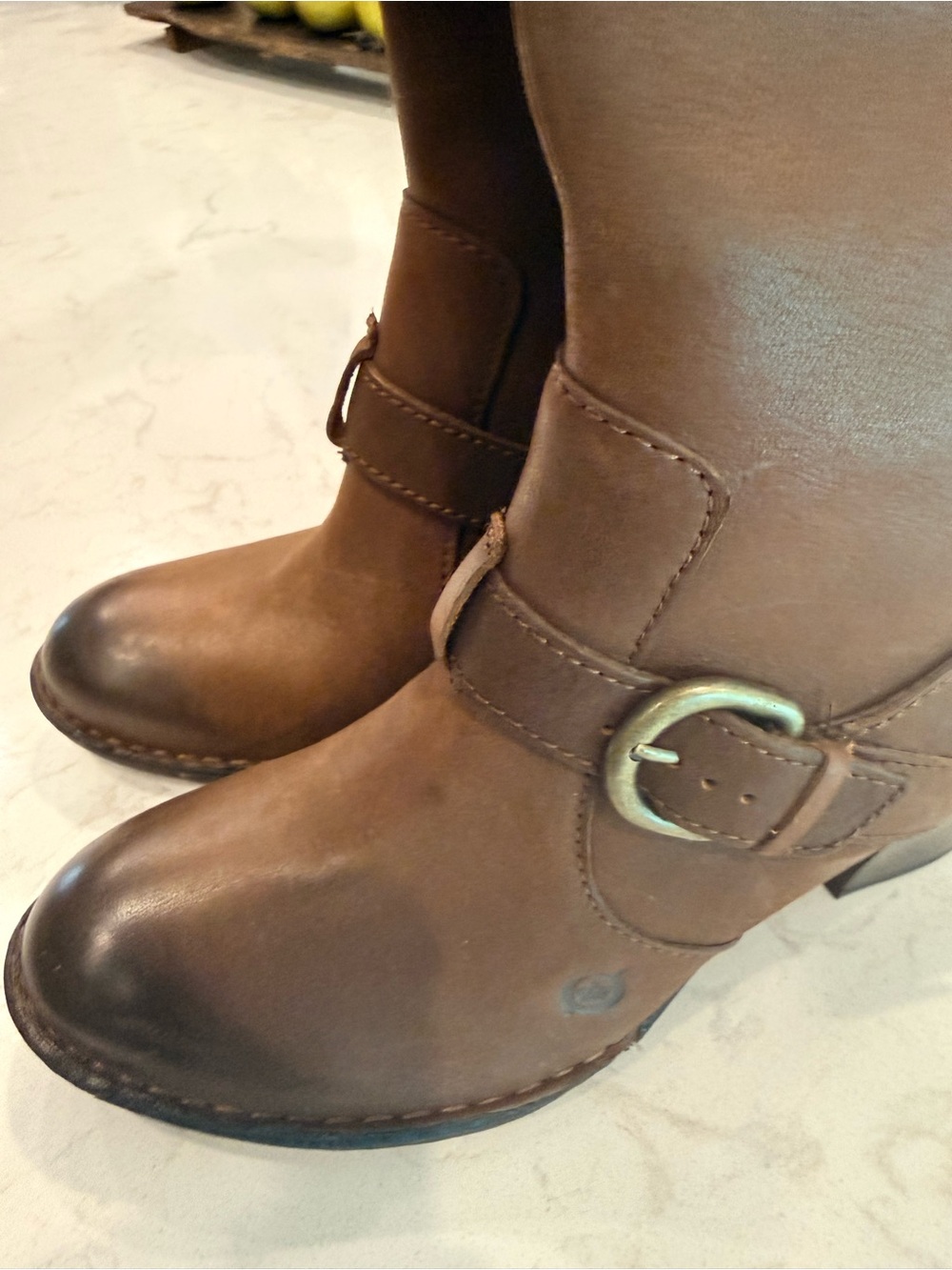 Born Women’s Brown Leather Buckle Boots With Zipper NWOT